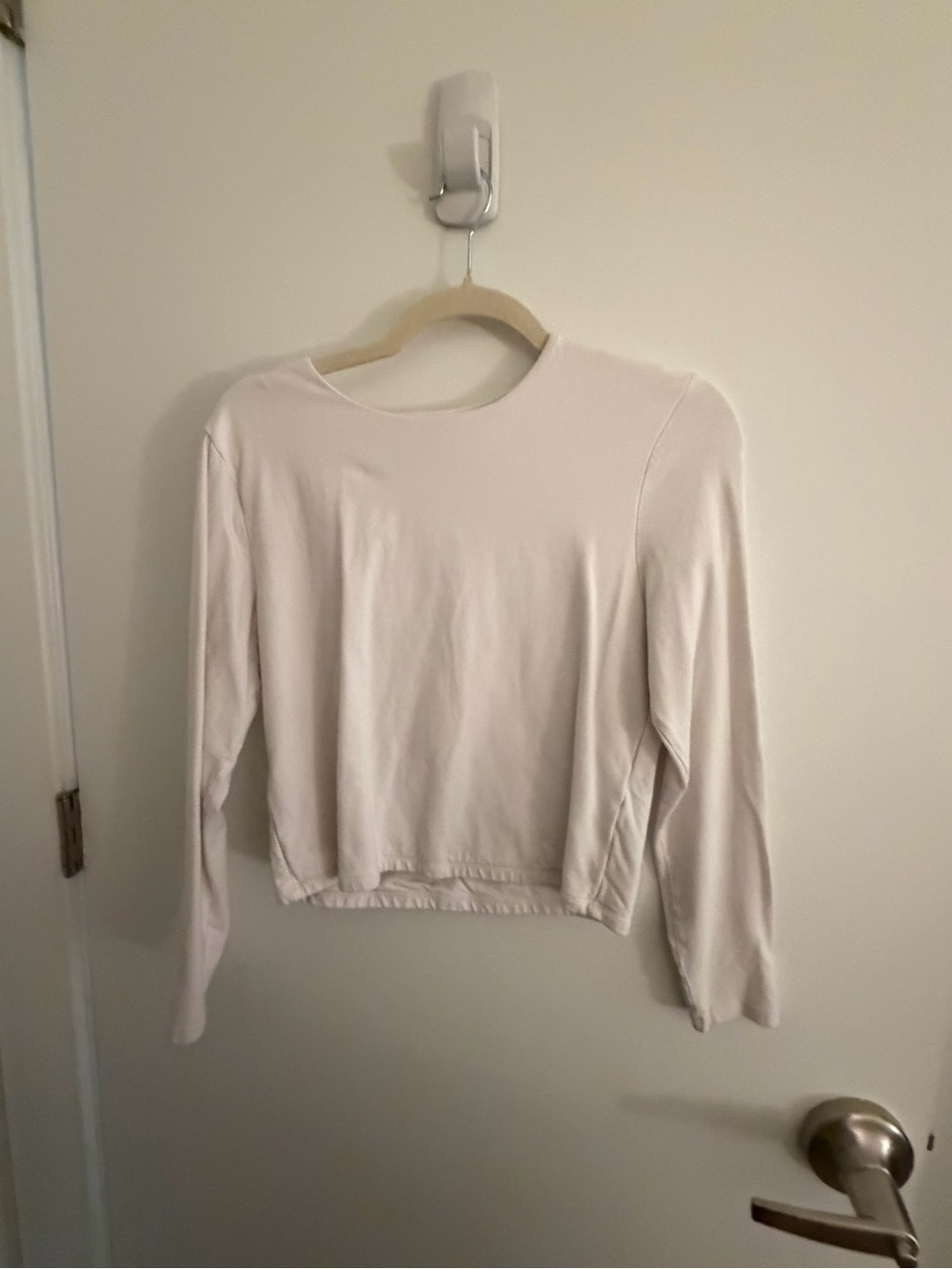 Cotton Long Sleeve Crewneck Top in White